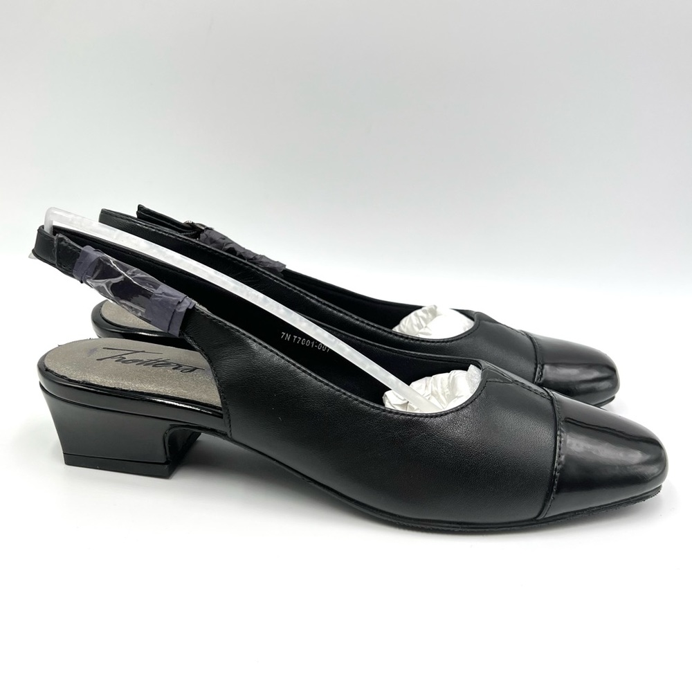 7 NARROW Trotters Womens Dea Black Leather Slingblack Mules‎ Low Heels Shoes NEW